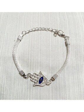 Silver Bracelet Hamsa Charm Hand Of Fatima Kabbalah Evil Eye Judaica USA Seller